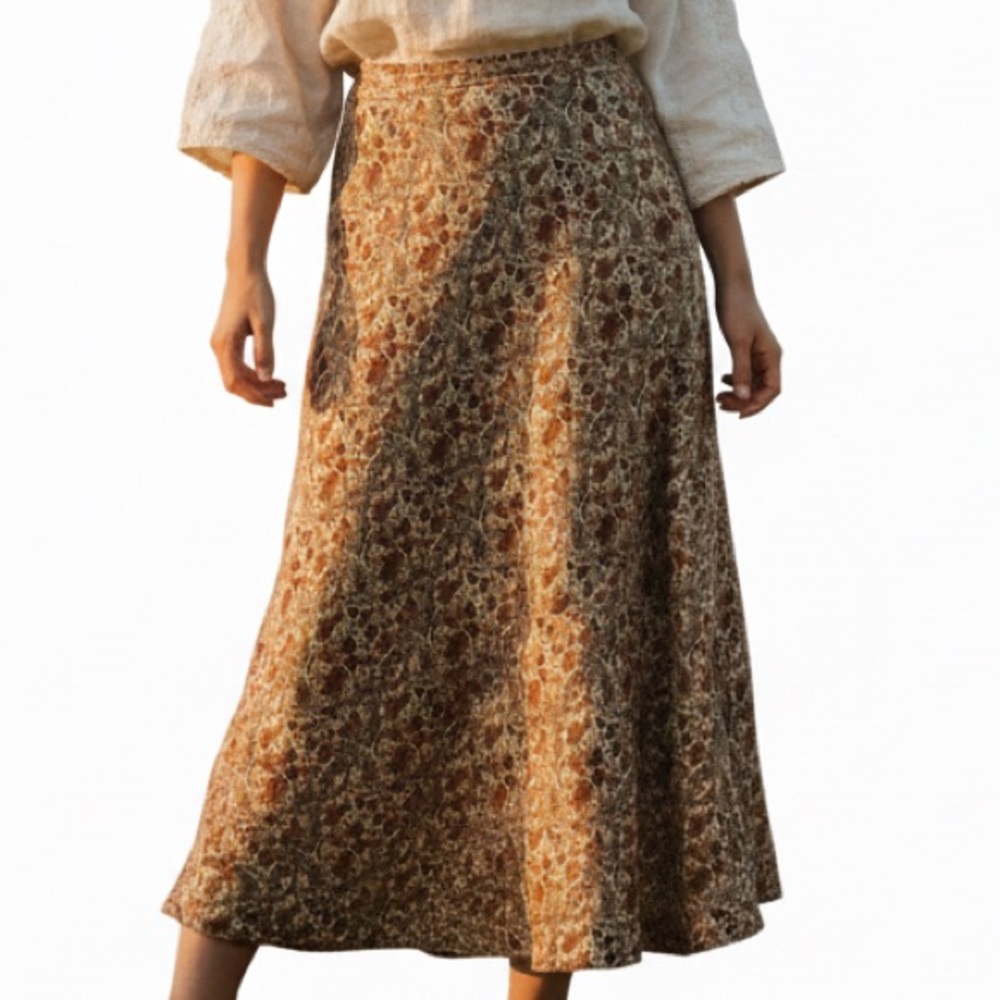 Kate Hill 100% Silk Fully Lined Floral Cottagecore Maxi Skirt Fall Floral Sz 16